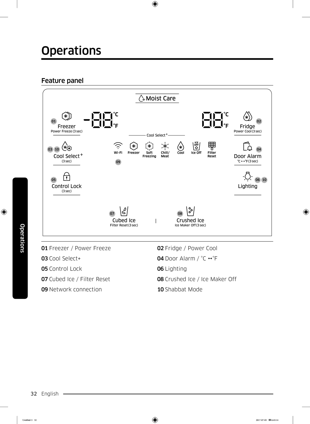 Samsung RF28K9070SR/ML manual Operations, Feature panel 