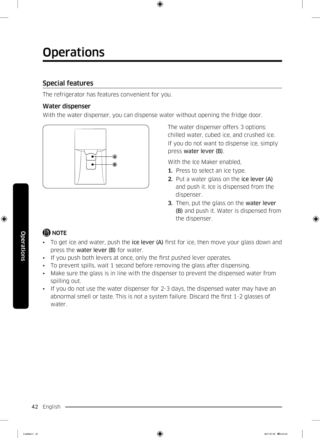 Samsung RF28K9070SR/ML manual Special features, Water dispenser 