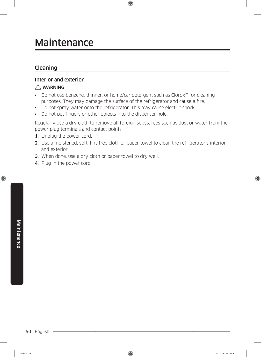 Samsung RF28K9070SR/ML manual Cleaning, Interior and exterior 