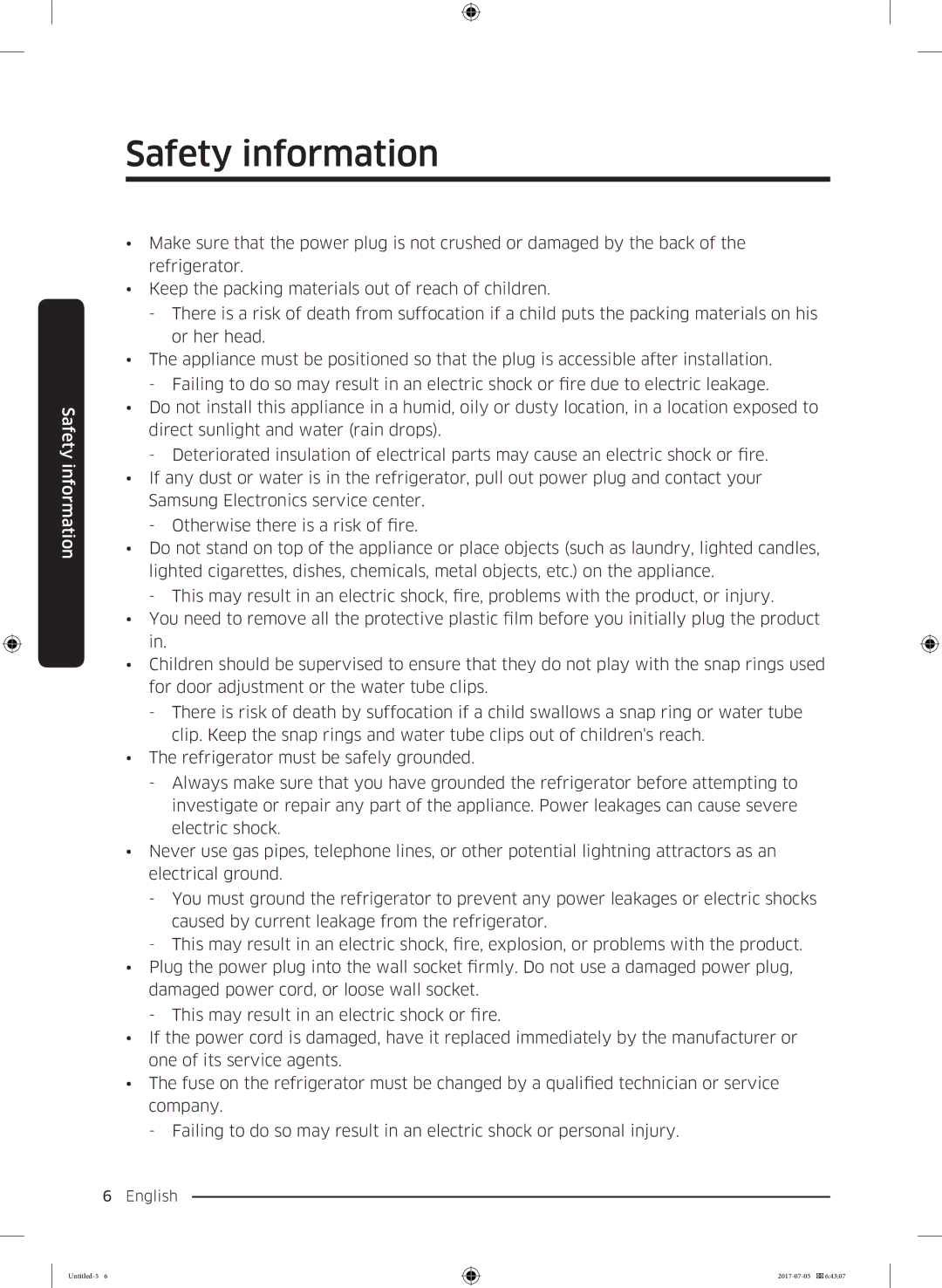 Samsung RF28K9070SR/ML manual Safety information 