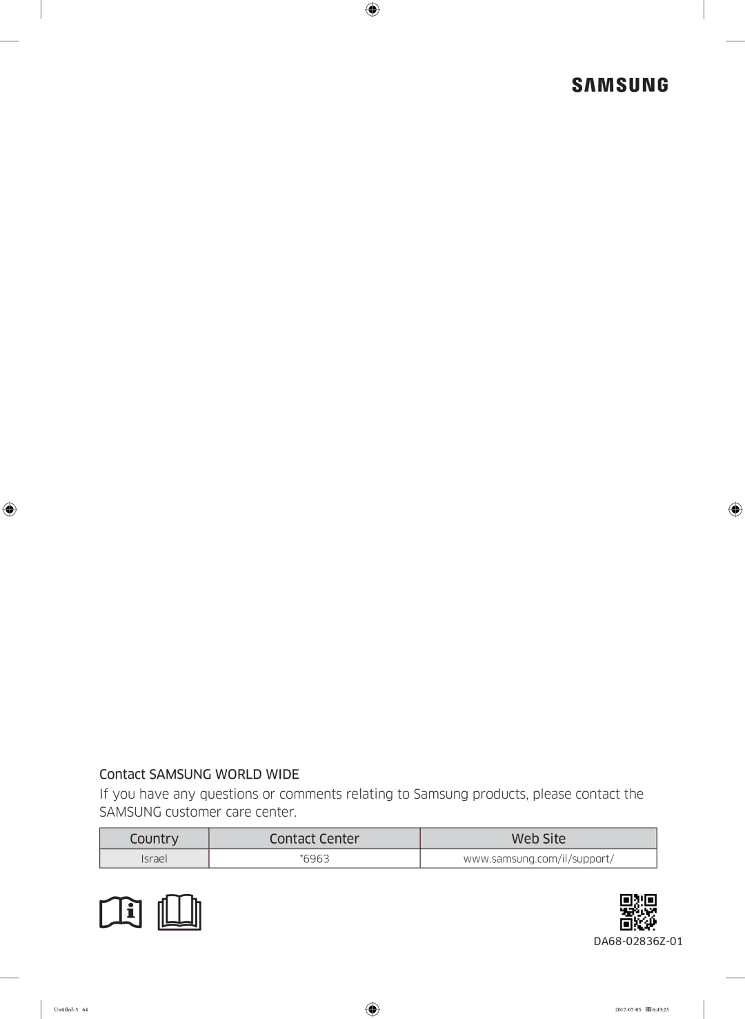 Samsung RF28K9070SR/ML manual Israel 6963 DA68-02836Z-01 