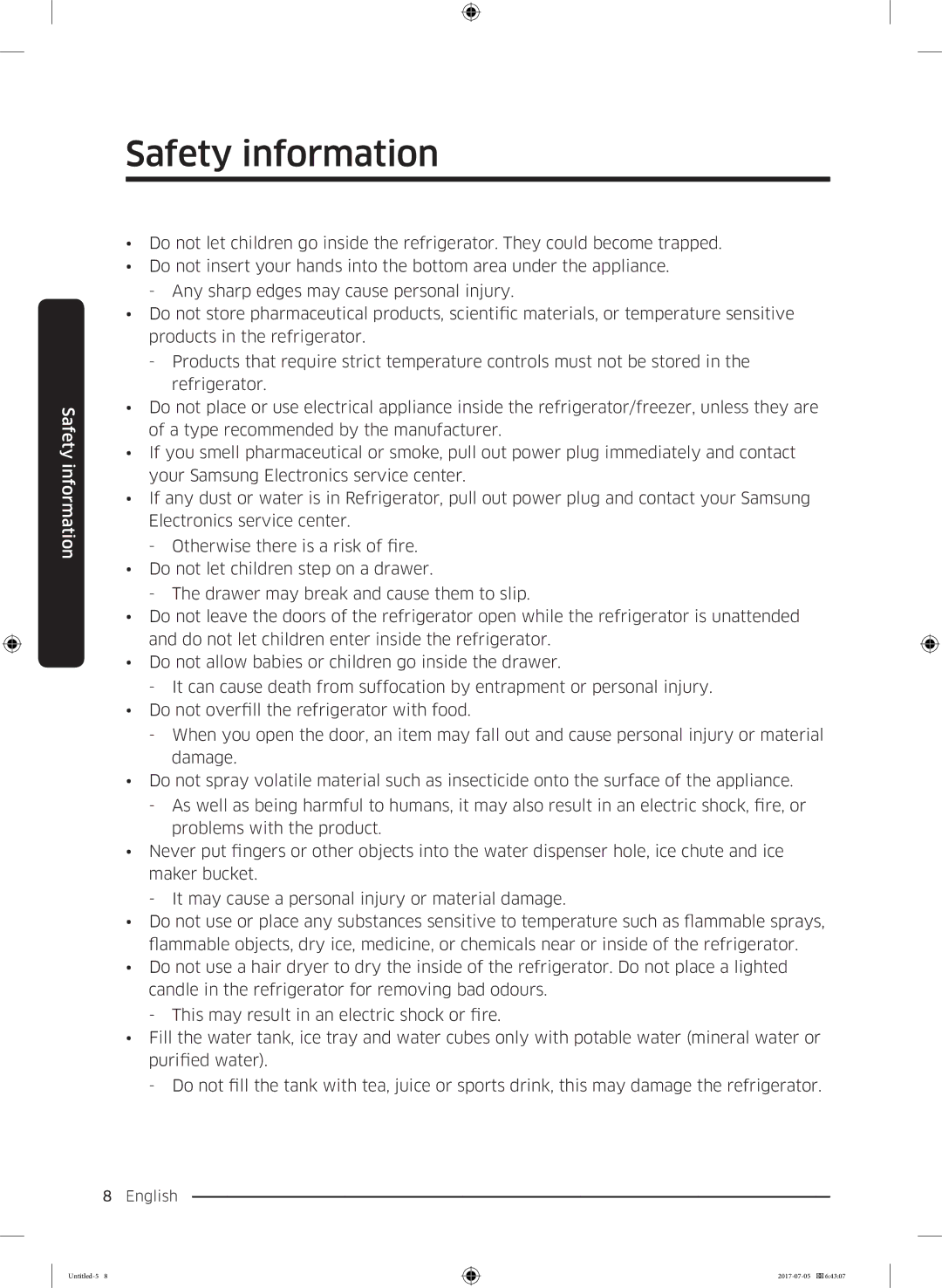 Samsung RF28K9070SR/ML manual Safety information 