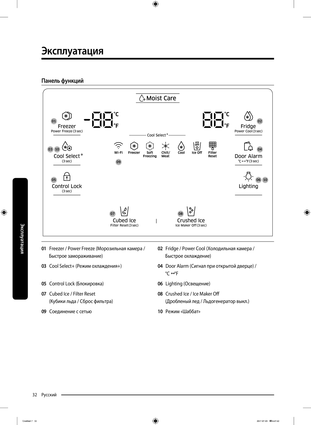 Samsung RF28K9070SR/ML manual Эксплуатация, Панель функций 