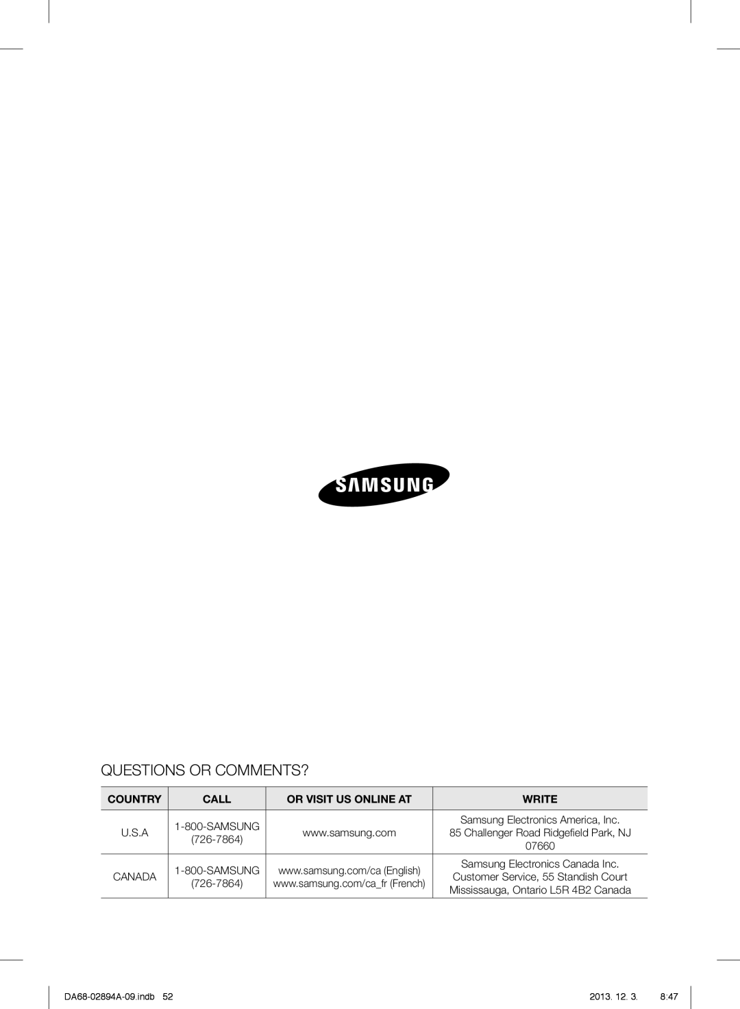 Samsung RF31FMEDBBC, RF31FMEDBSR, RF31FMESBSR user manual Questions or COMMENTS? 