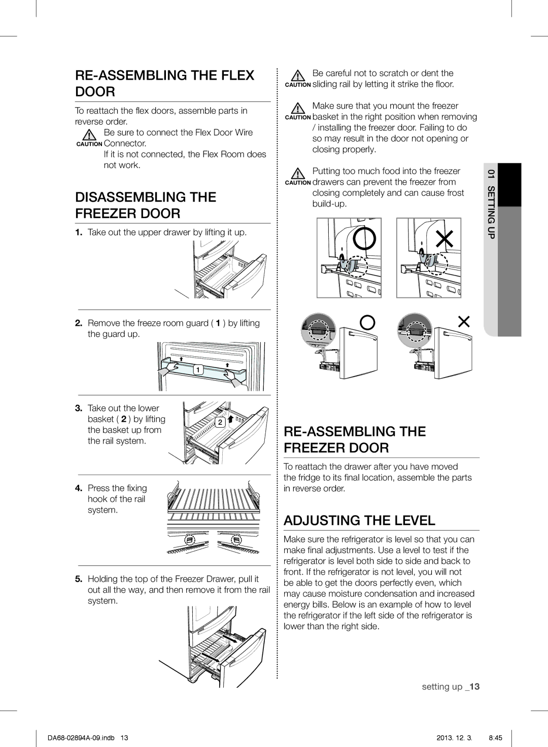 Samsung RF31FMESBSR, RF31FMEDBSR RE-ASSEMBLING the Flex Door, Disassembling Freezer Door, RE-ASSEMBLING Freezer Door 