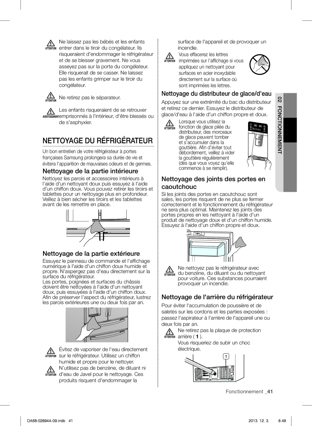 Samsung RF31FMESBSR, RF31FMEDBSR, RF31FMEDBBC Nettoyage de la partie intérieure, Nettoyage de la partie extérieure 