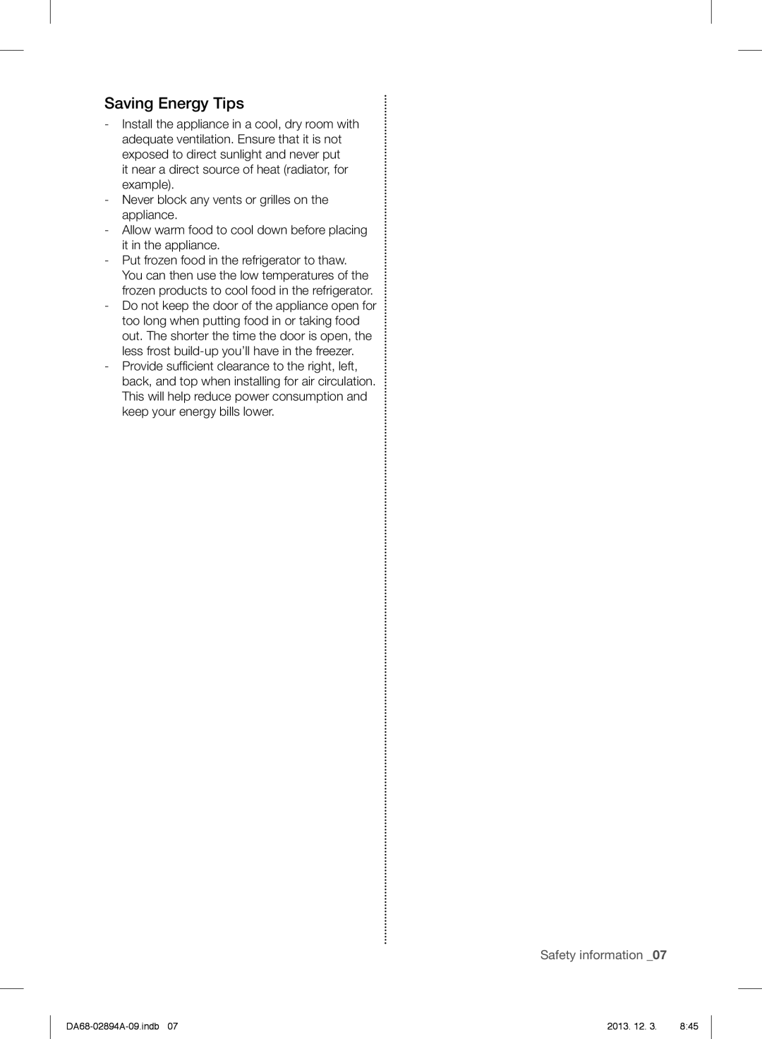 Samsung RF31FMESBSR, RF31FMEDBSR, RF31FMEDBBC user manual Saving Energy Tips 