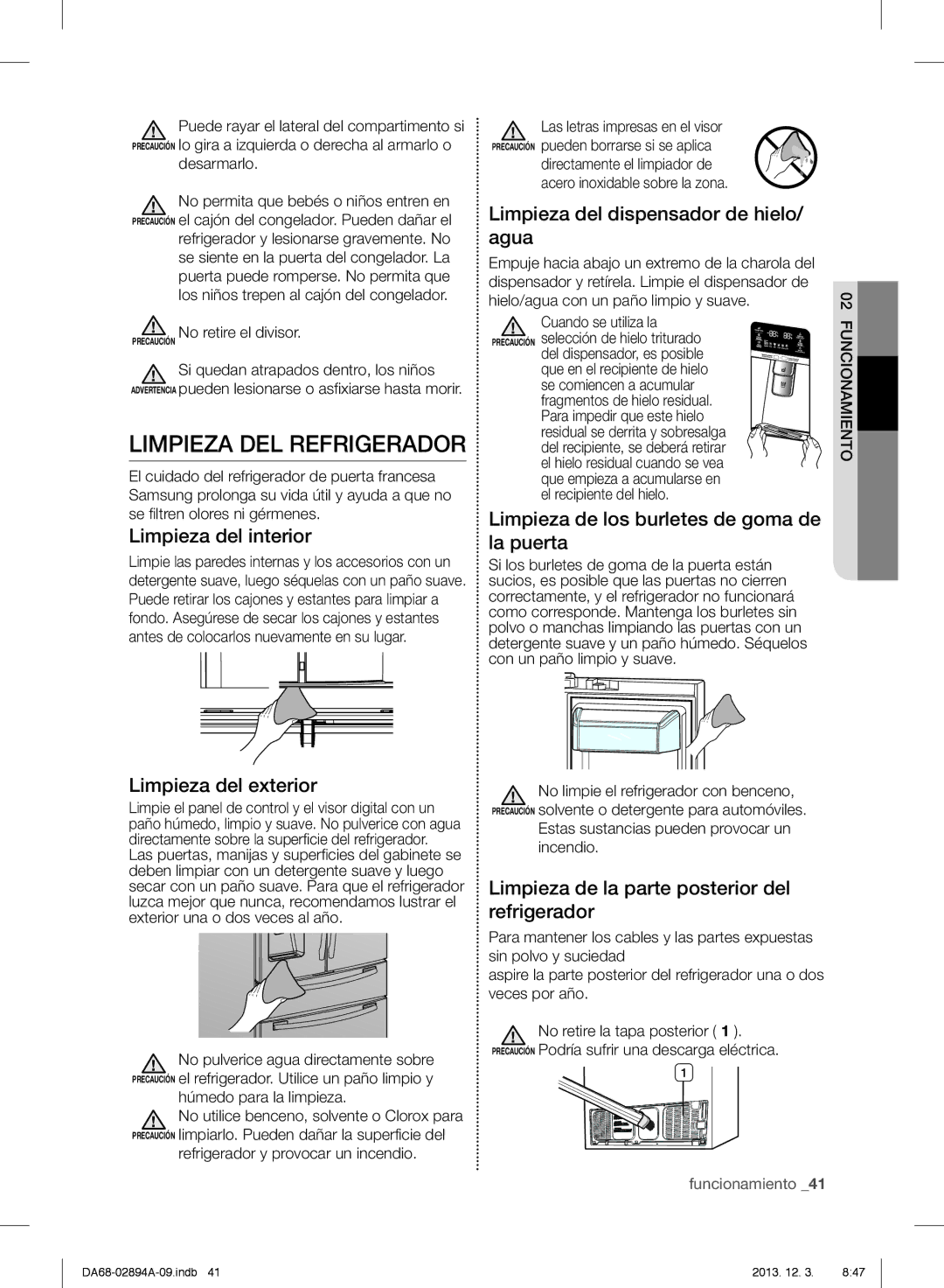 Samsung RF31FMEDBSR, RF31FMESBSR, RF31FMEDBBC user manual Limpieza DEL Refrigerador 