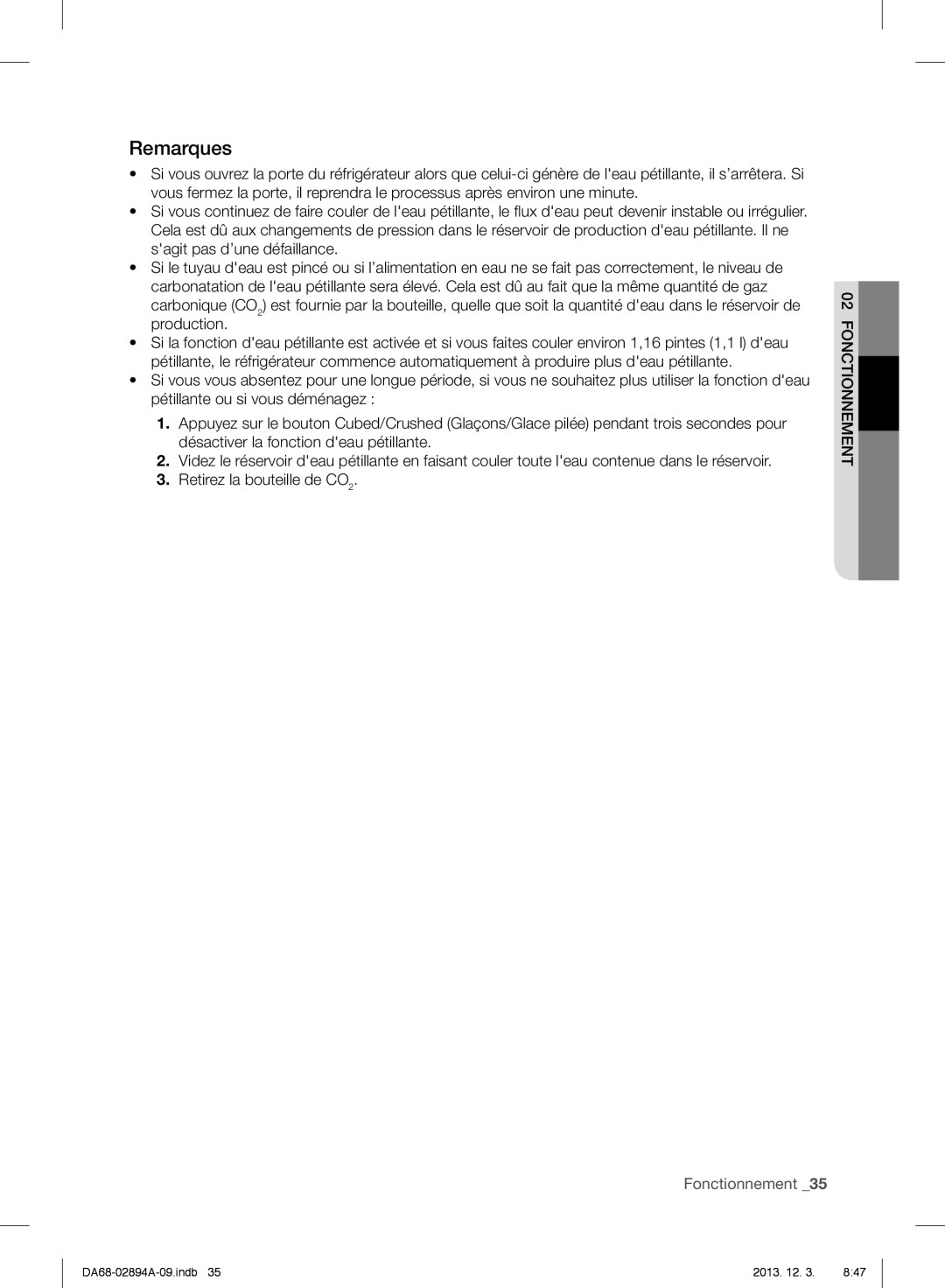Samsung RF31FMESBSR, RF31FMEDBSR, RF31FMEDBBC user manual Remarques, Fonctionnement 