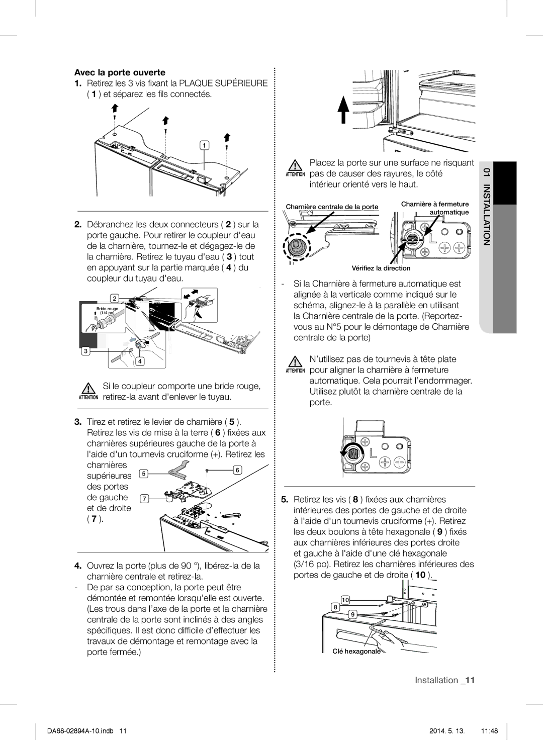 Samsung RF31FMESBSR user manual Avec la porte ouverte, Intérieur orienté vers le haut 