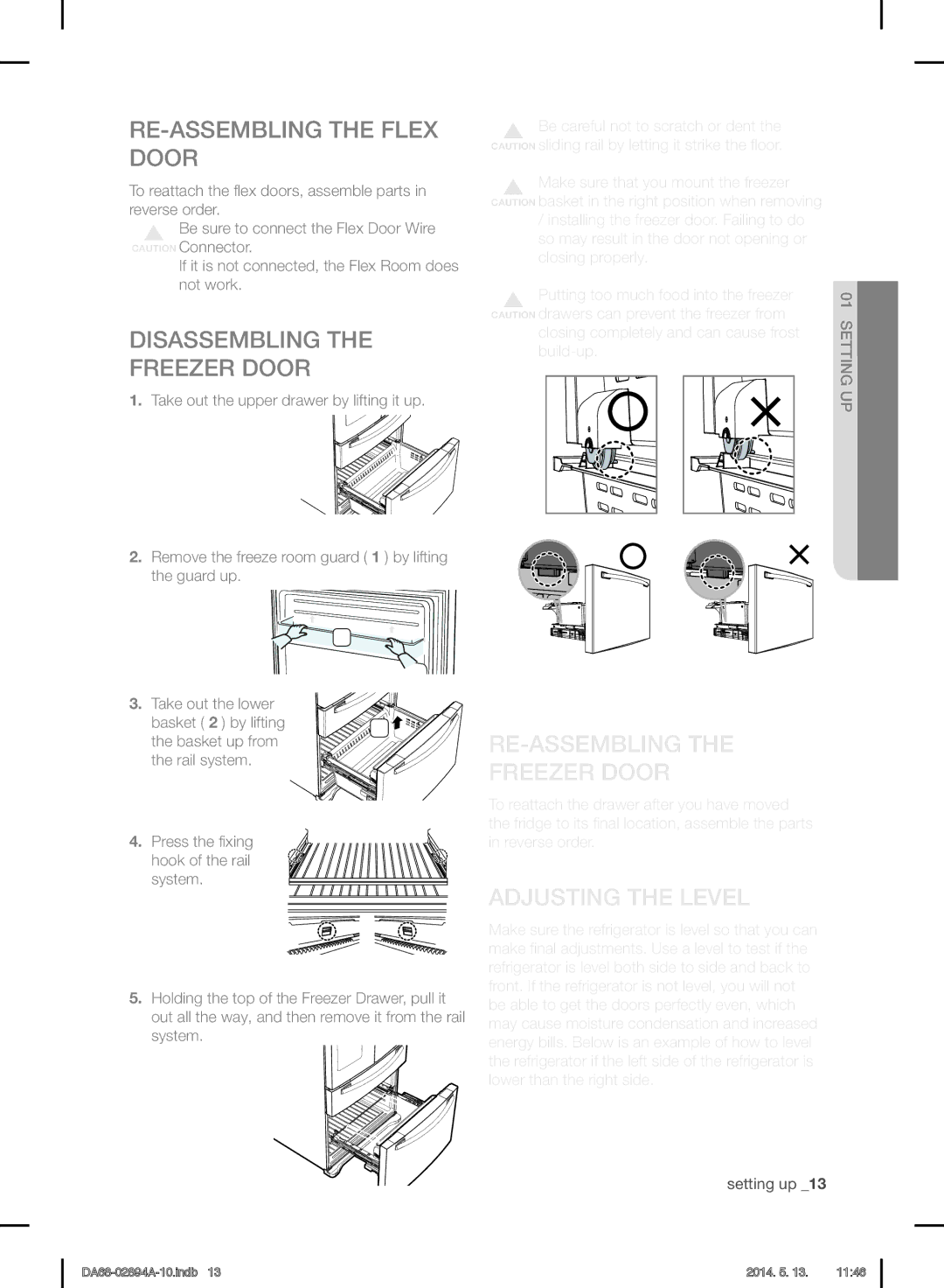 Samsung RF31FMESBSR user manual RE-ASSEMBLING the Flex Door, Disassembling Freezer Door, RE-ASSEMBLING Freezer Door 