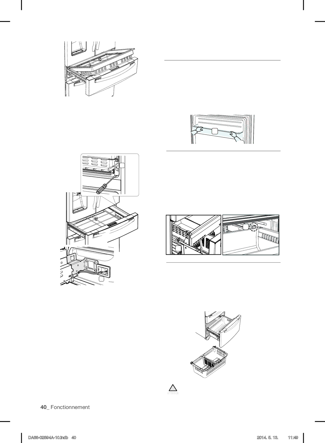 Samsung RF31FMESBSR user manual Retrait DES Accessoires DU Congélateur, Utilisation des portes, Tiroir grande capacité 