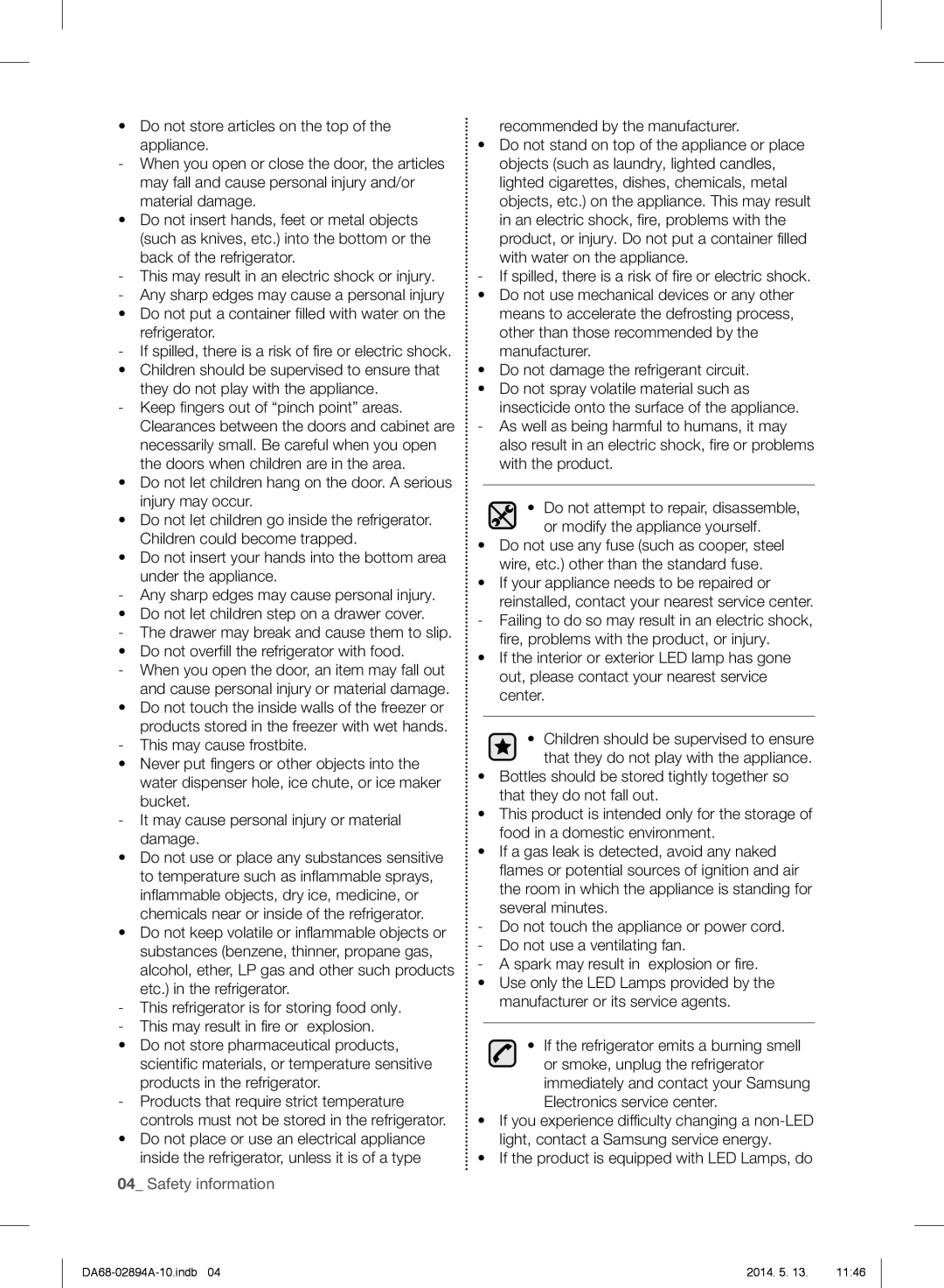 Samsung RF31FMESBSR user manual Do not store articles on the top of the appliance, Recommended by the manufacturer 