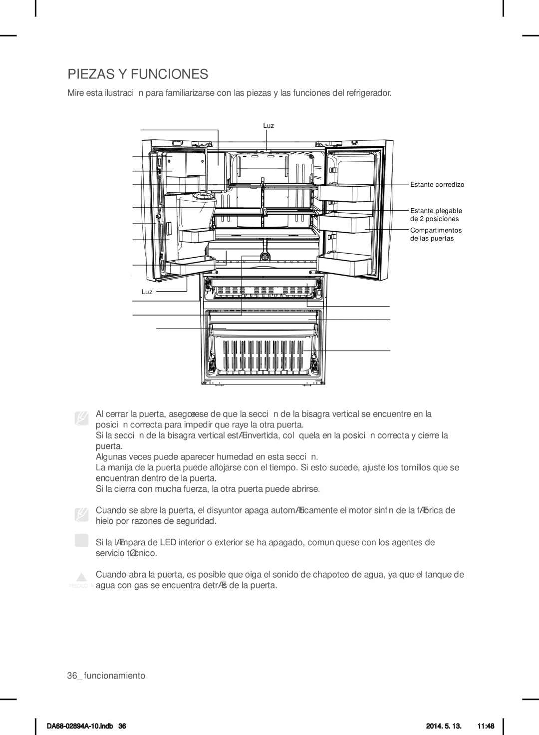 Samsung RF31FMESBSR user manual Piezas Y Funciones 