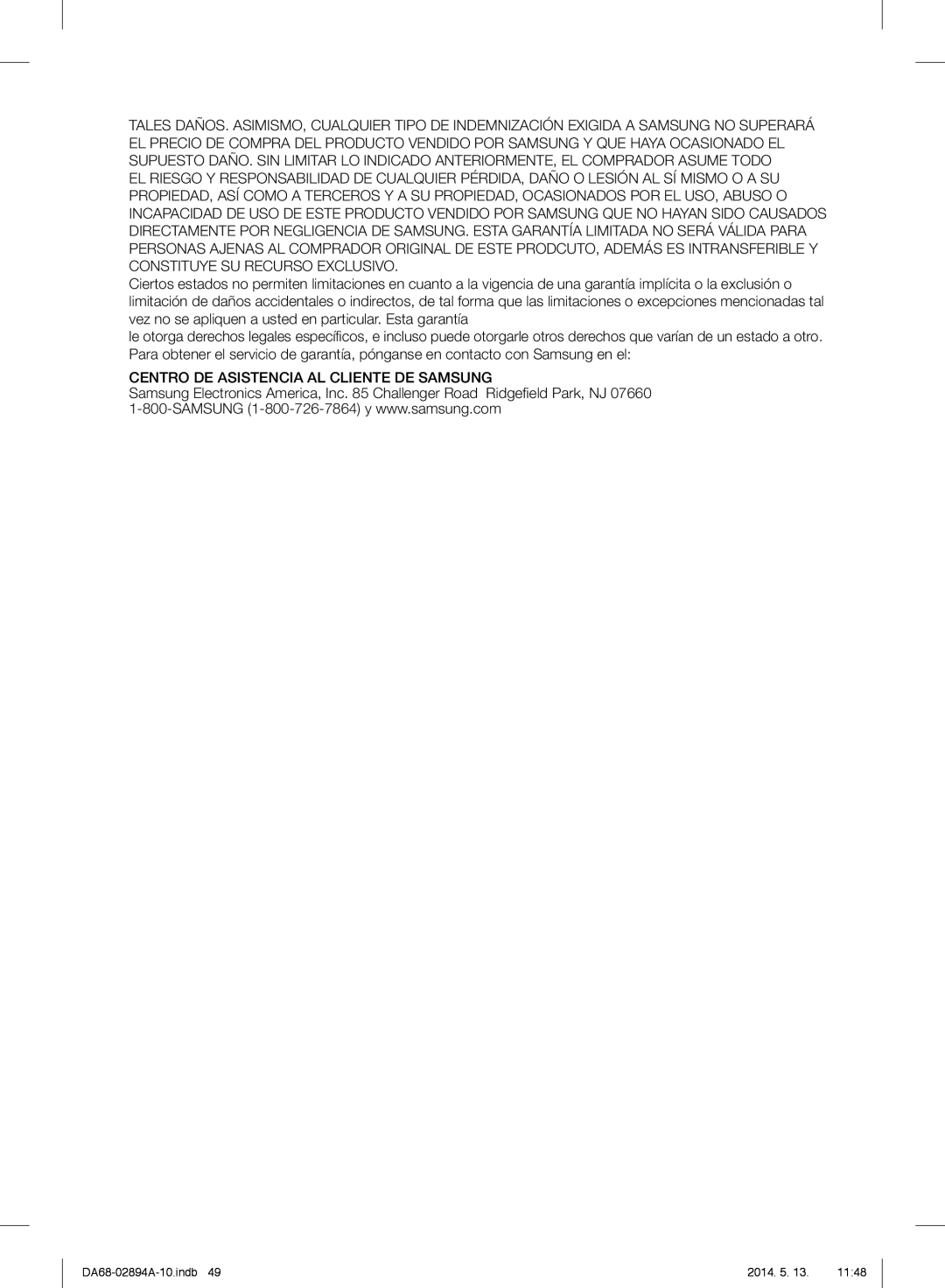 Samsung RF31FMESBSR user manual Centro De Asistencia Al Cliente De Samsung 