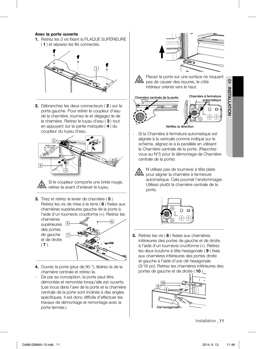 Samsung RF31FMESBSR user manual Installation _11, Avec la porte ouverte 