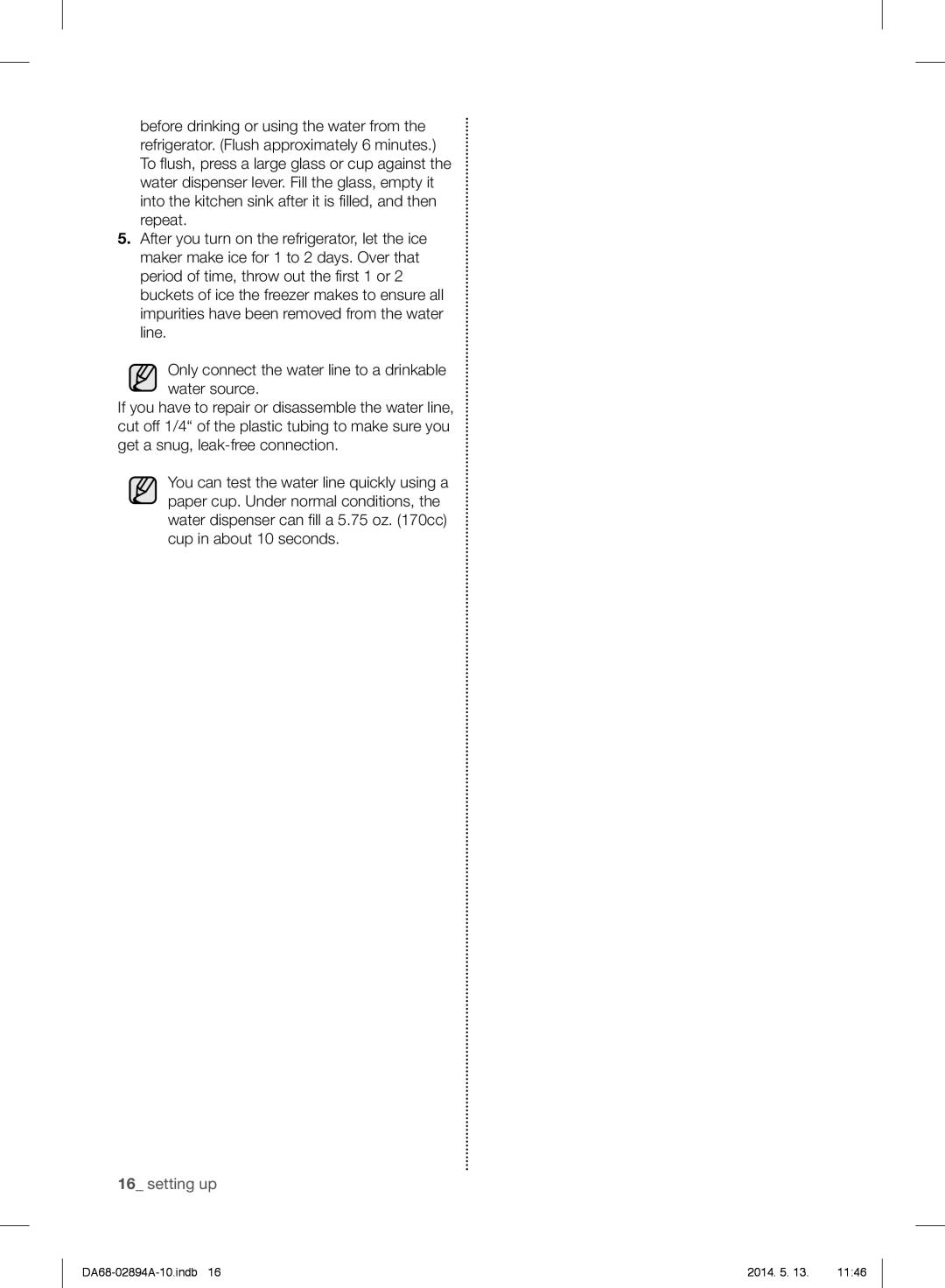 Samsung RF31FMESBSR user manual 16_ setting up, DA68-02894A-10.indb16, 2014. 5. 13. 11:46 