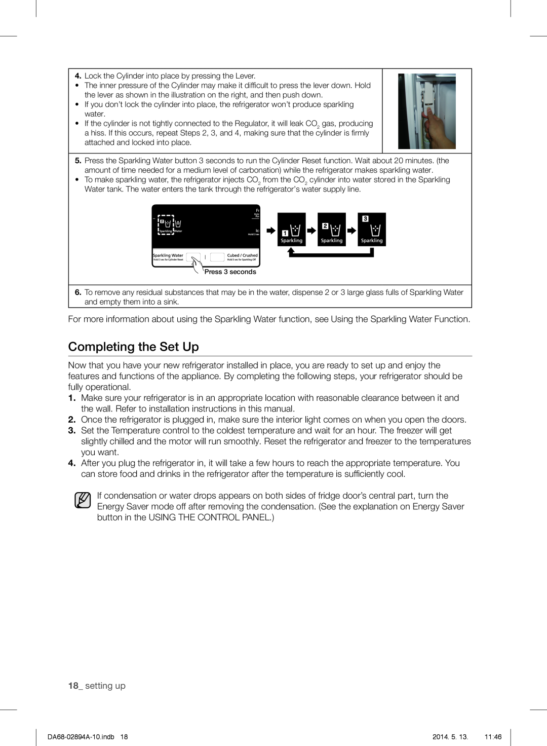 Samsung RF31FMESBSR user manual Completing the Set Up, 18_ setting up 