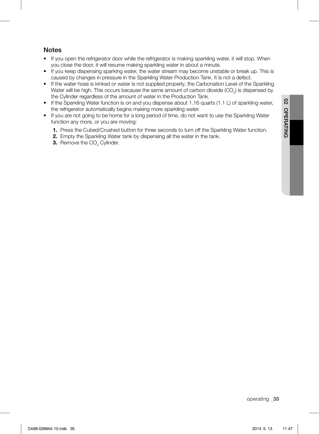 Samsung RF31FMESBSR user manual Notes, operating _35 