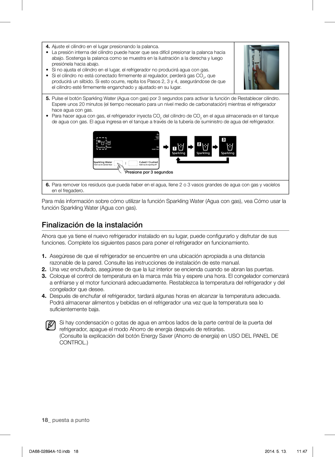 Samsung RF31FMESBSR user manual Finalización de la instalación, 18_ puesta a punto 