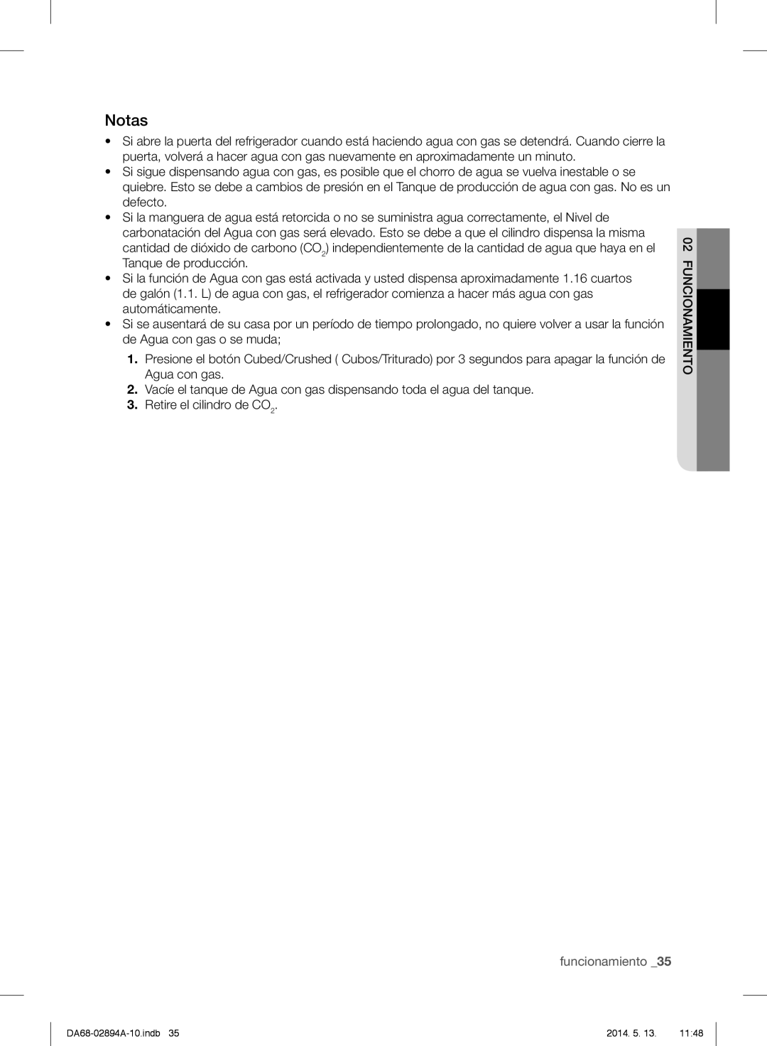 Samsung RF31FMESBSR user manual Notas, funcionamiento _35 