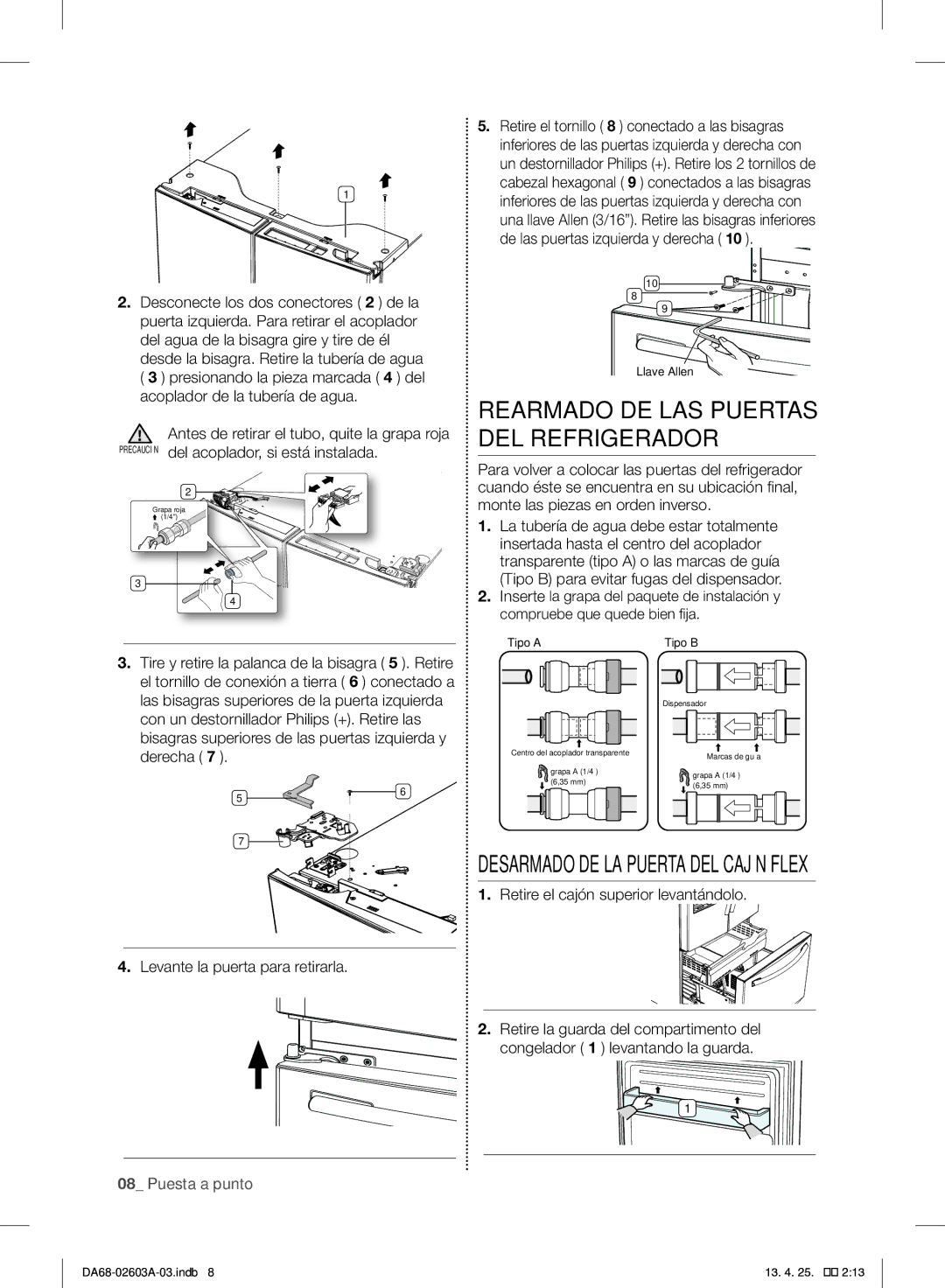 Samsung RF323TEDBWW, RF323TEDBSR Rearmado DE LAS Puertas DEL Refrigerador, Retire el cajón superior levantán dolo 