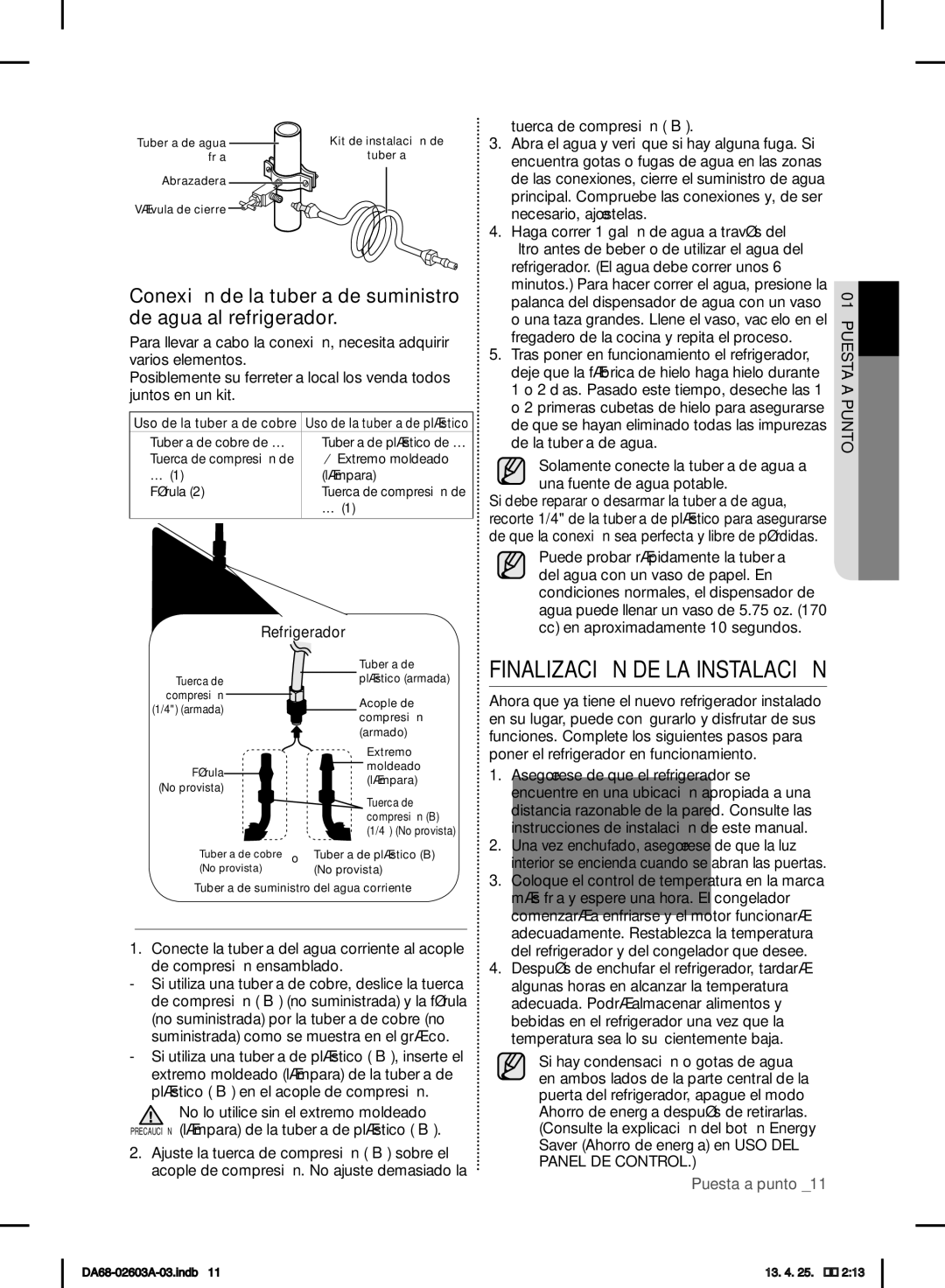 Samsung RF323TEDBWW, RF323TEDBSR, RF323TEDBBC user manual Finalización DE LA Instalación 