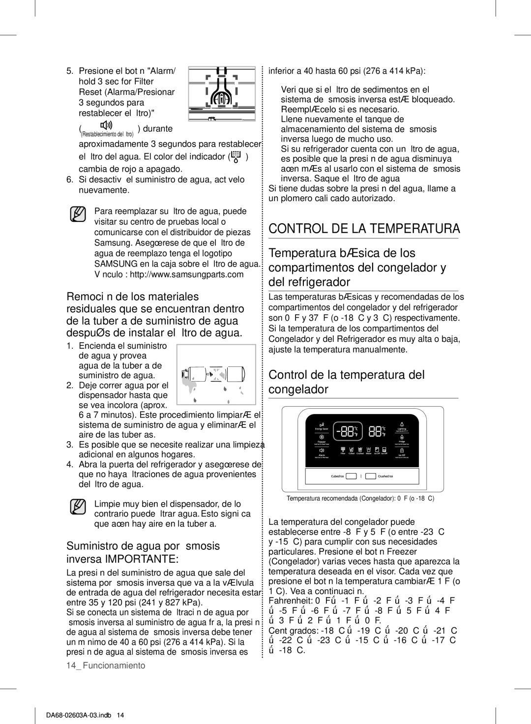 Samsung RF323TEDBWW, RF323TEDBSR, RF323TEDBBC user manual Control DE LA Temperatura, Control de la temperatura del congelador 