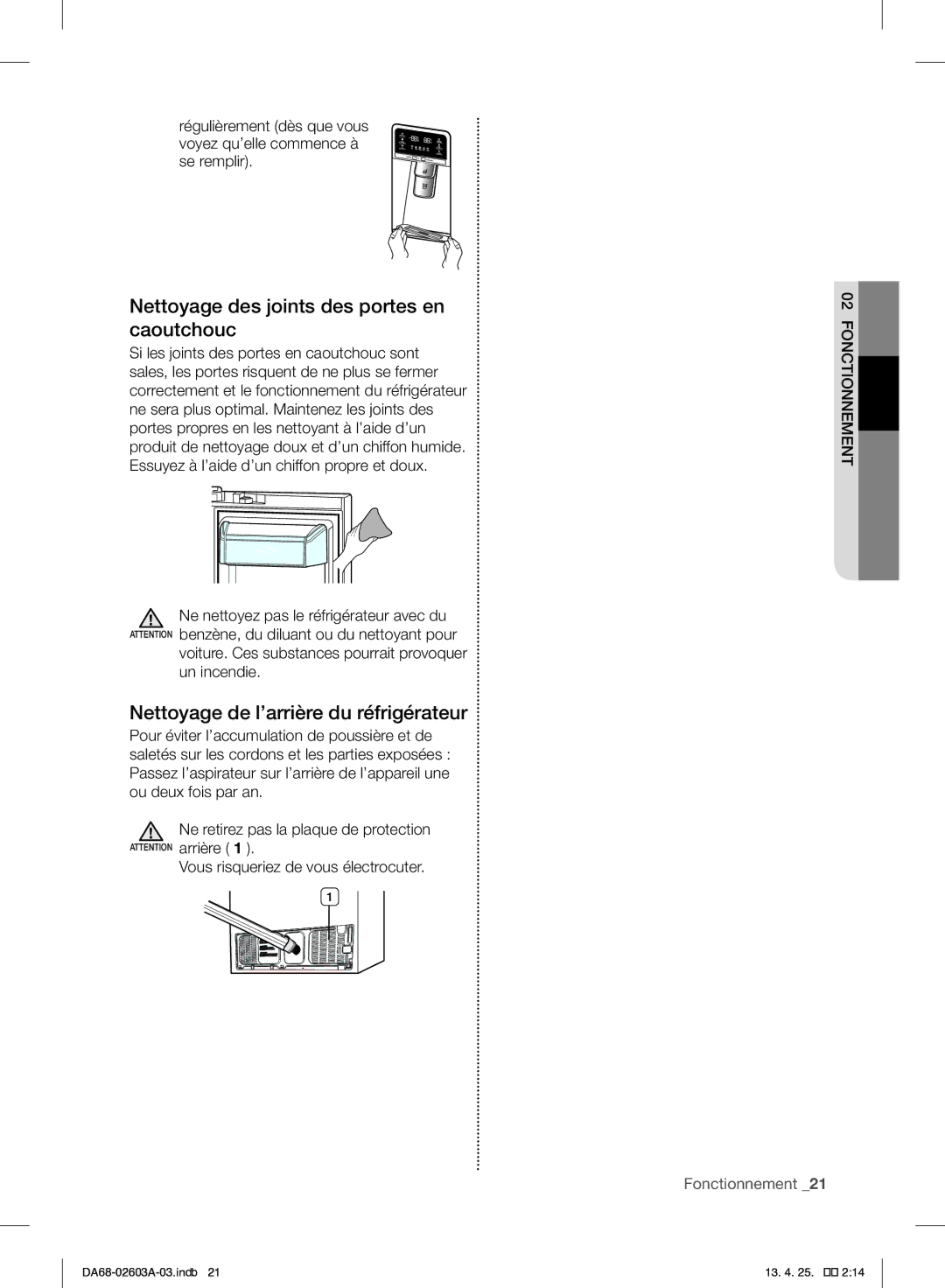 Samsung RF323TEDBBC, RF323TEDBWW Nettoyage des joints des portes en caoutchouc, Nettoyage de l’arrière du réfrigérateur 