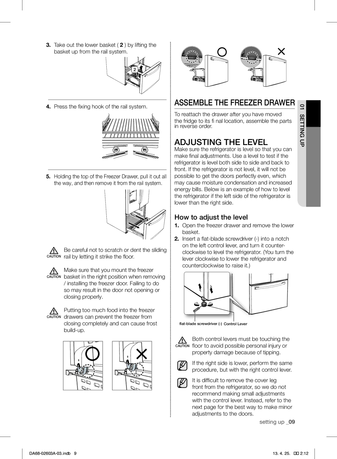 Samsung RF323TEDBWW, RF323TEDBSR, RF323TEDBBC user manual Adjusting the Level, How to adjust the level 