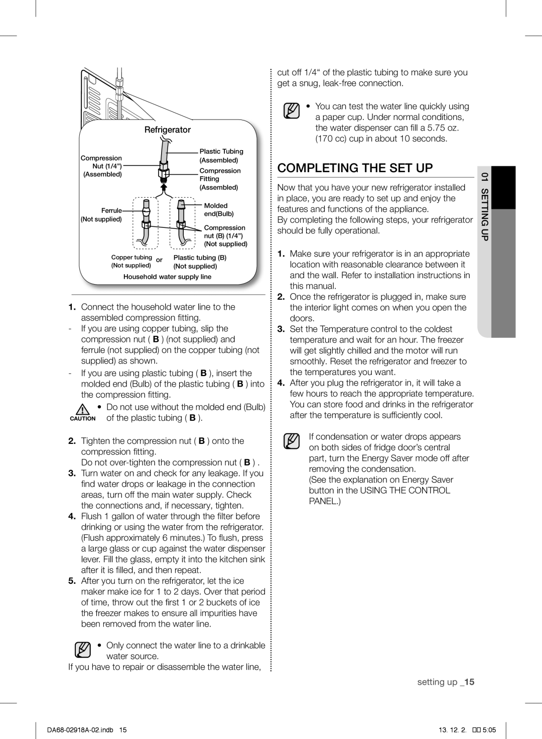 Samsung RF32FMQDBSR user manual Completing the SET UP, Refrigerator 