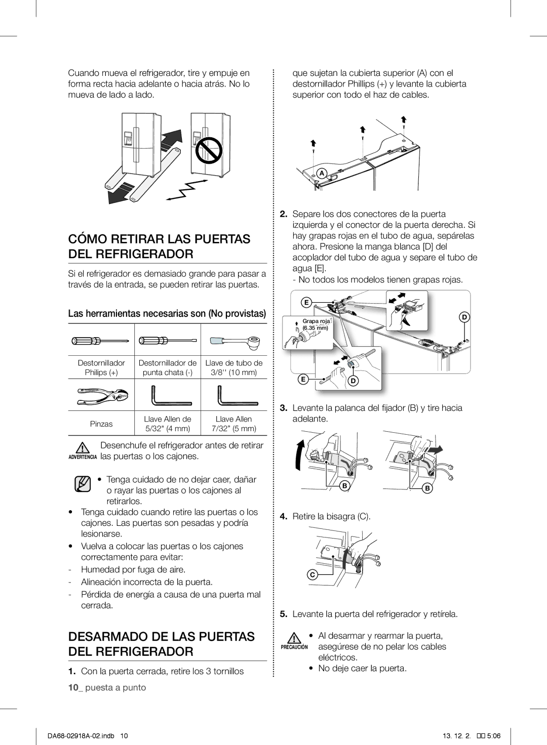 Samsung RF32FMQDBSR user manual Cómo Retirar LAS Puertas DEL Refrigerador, Desarmado DE LAS Puertas DEL Refrigerador 