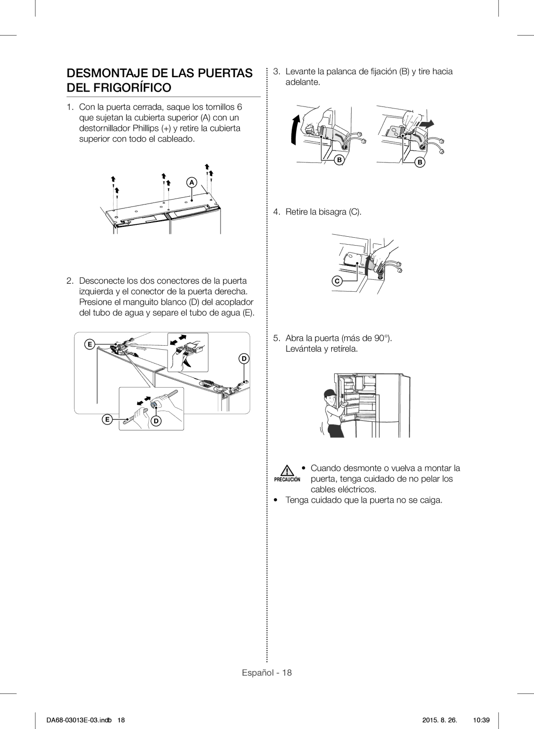 Samsung RF34H9950S4/ES manual Desmontaje DE LAS Puertas DEL Frigorífico 