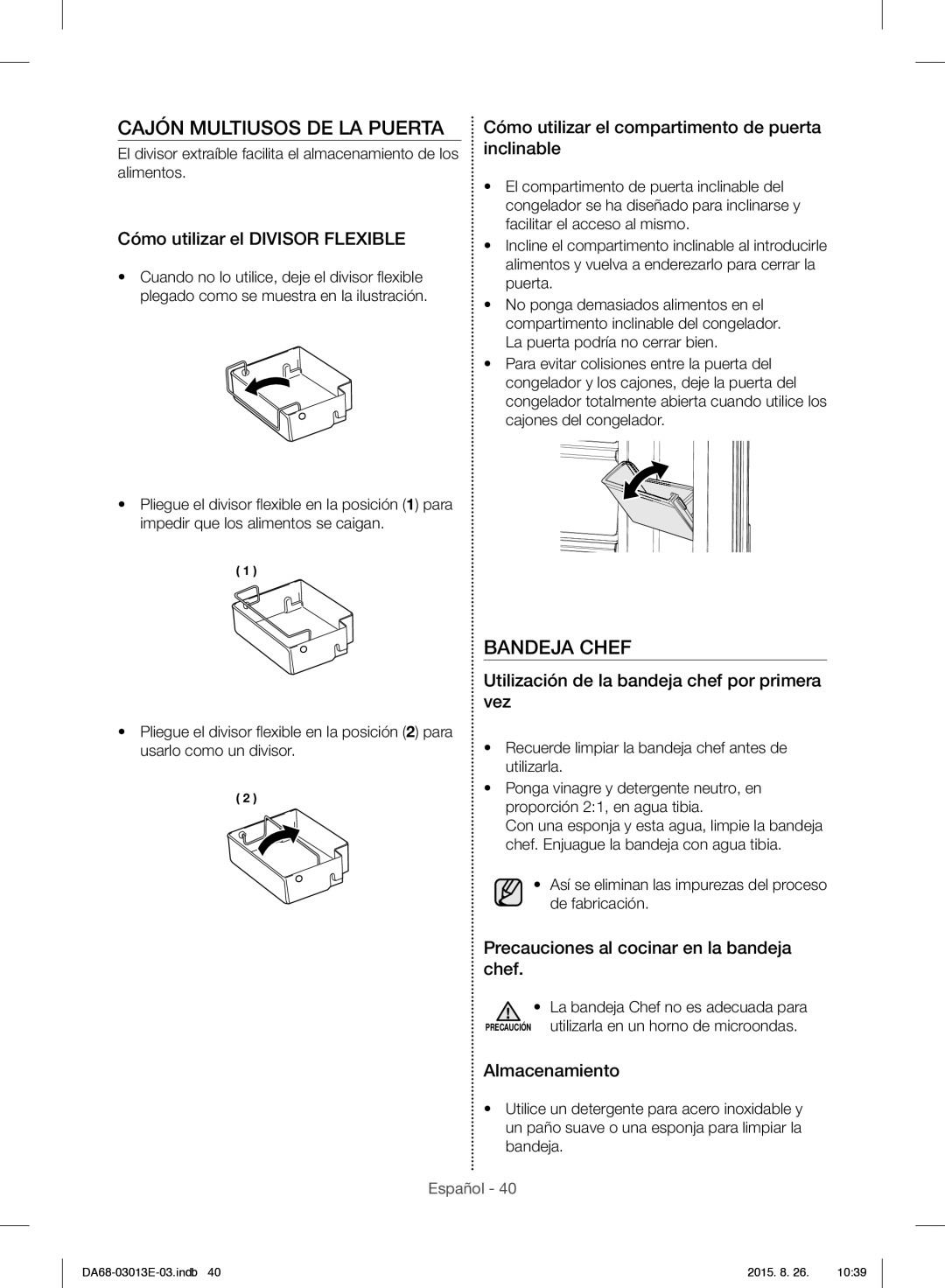 Samsung RF34H9950S4/ES manual Cajón Multiusos DE LA Puerta, Bandeja Chef 