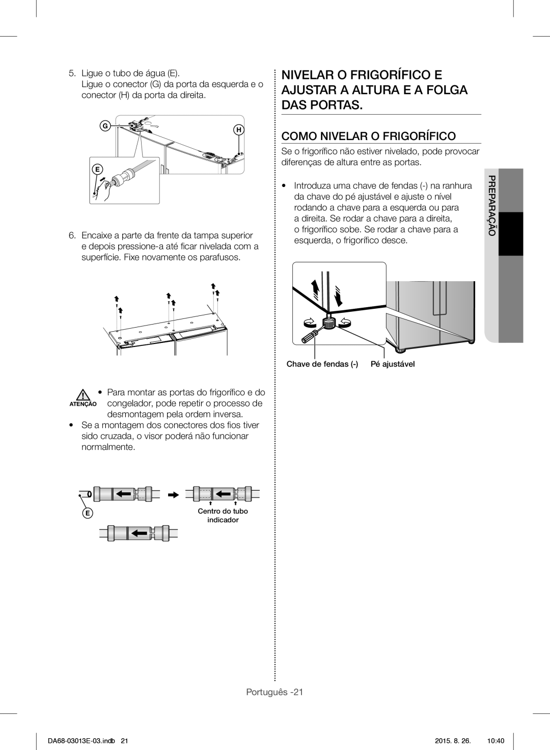 Samsung RF34H9950S4/ES manual Como Nivelar O Frigorífico, Introduza uma chave de fendas na ranhura 