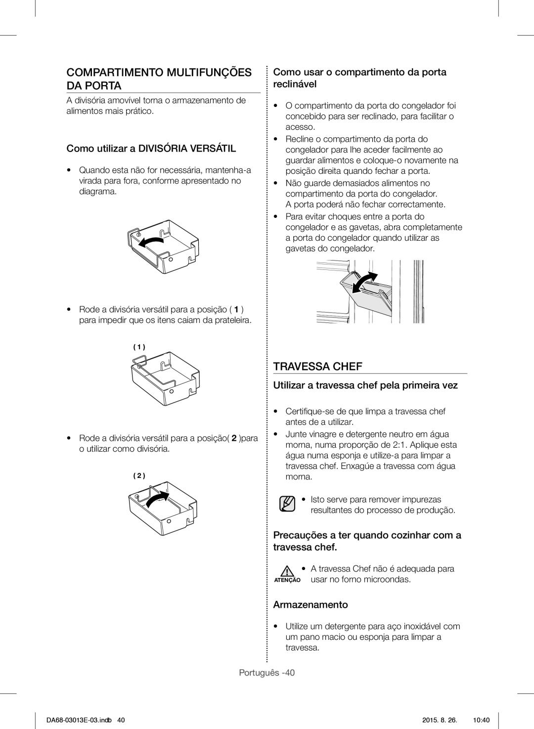 Samsung RF34H9950S4/ES manual Compartimento Multifunções DA Porta, Travessa Chef 