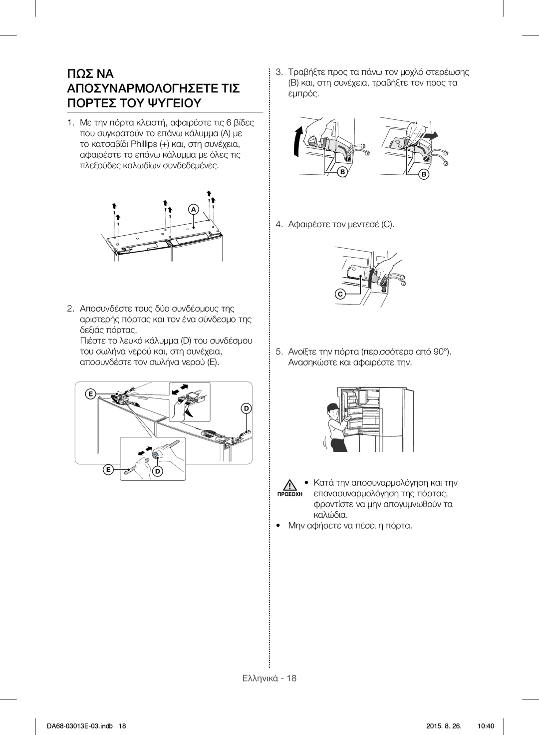 Samsung RF34H9950S4/ES manual ΠΩΣ ΝΑ Αποσυναρμολογησετε ΤΙΣ Πορτεσ ΤΟΥ Ψυγειου 