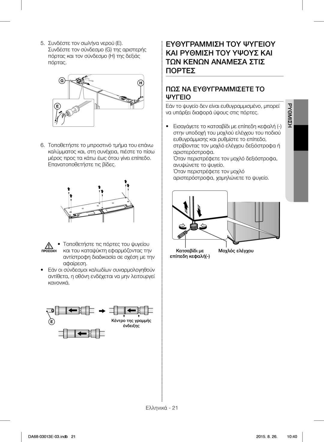 Samsung RF34H9950S4/ES manual ΠΩΣ ΝΑ Ευθυγραμμισετε ΤΟ Ψυγειο 