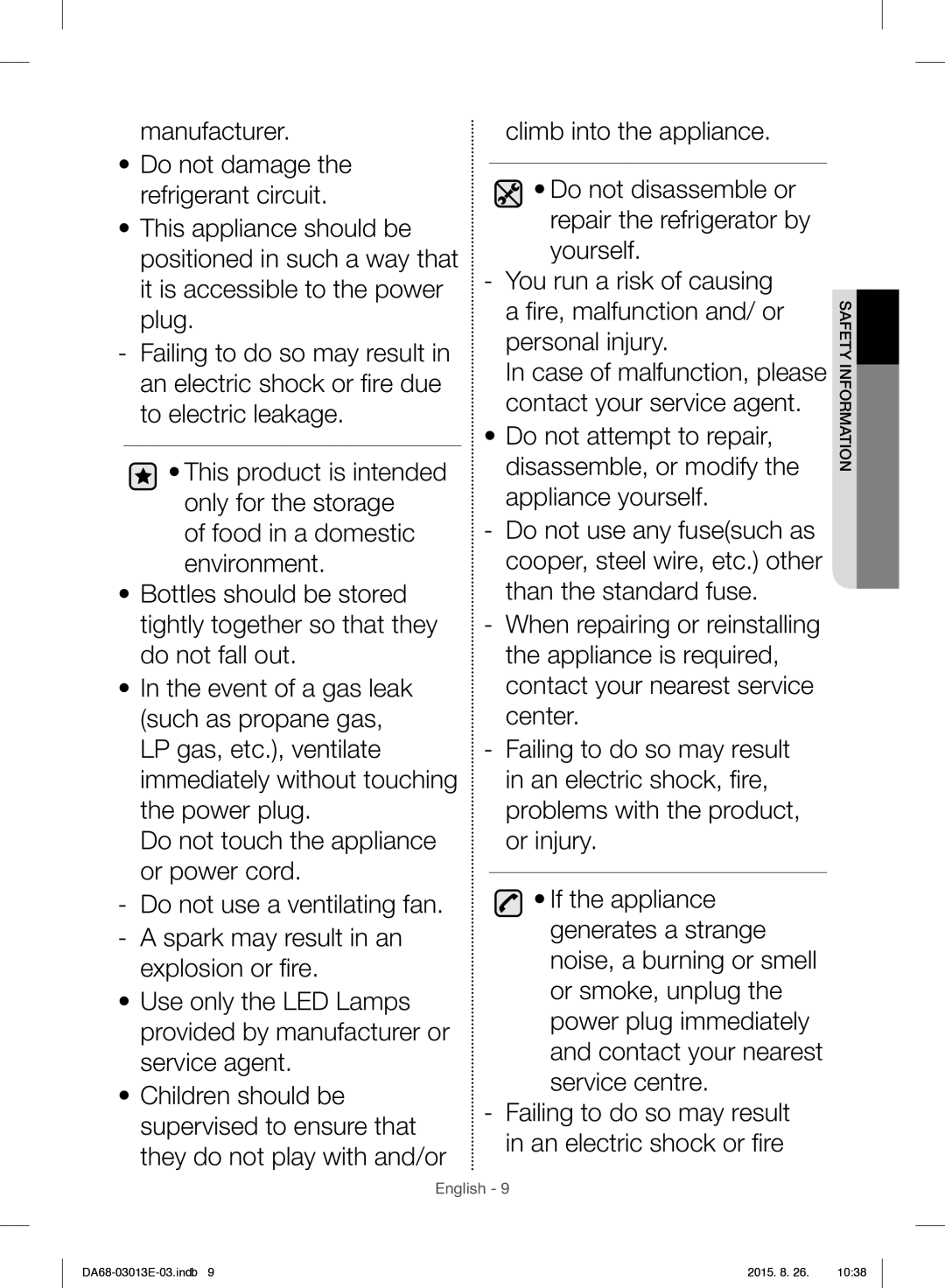 Samsung RF34H9950S4/ES manual Safety Information 