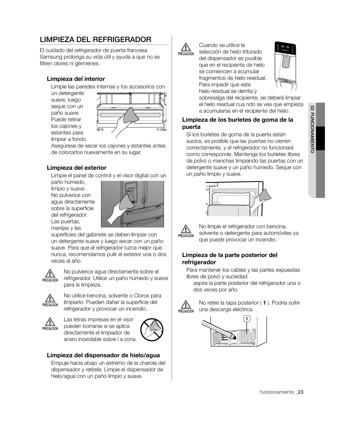 Samsung RF4267HA user manual Limpieza del refrigerador 