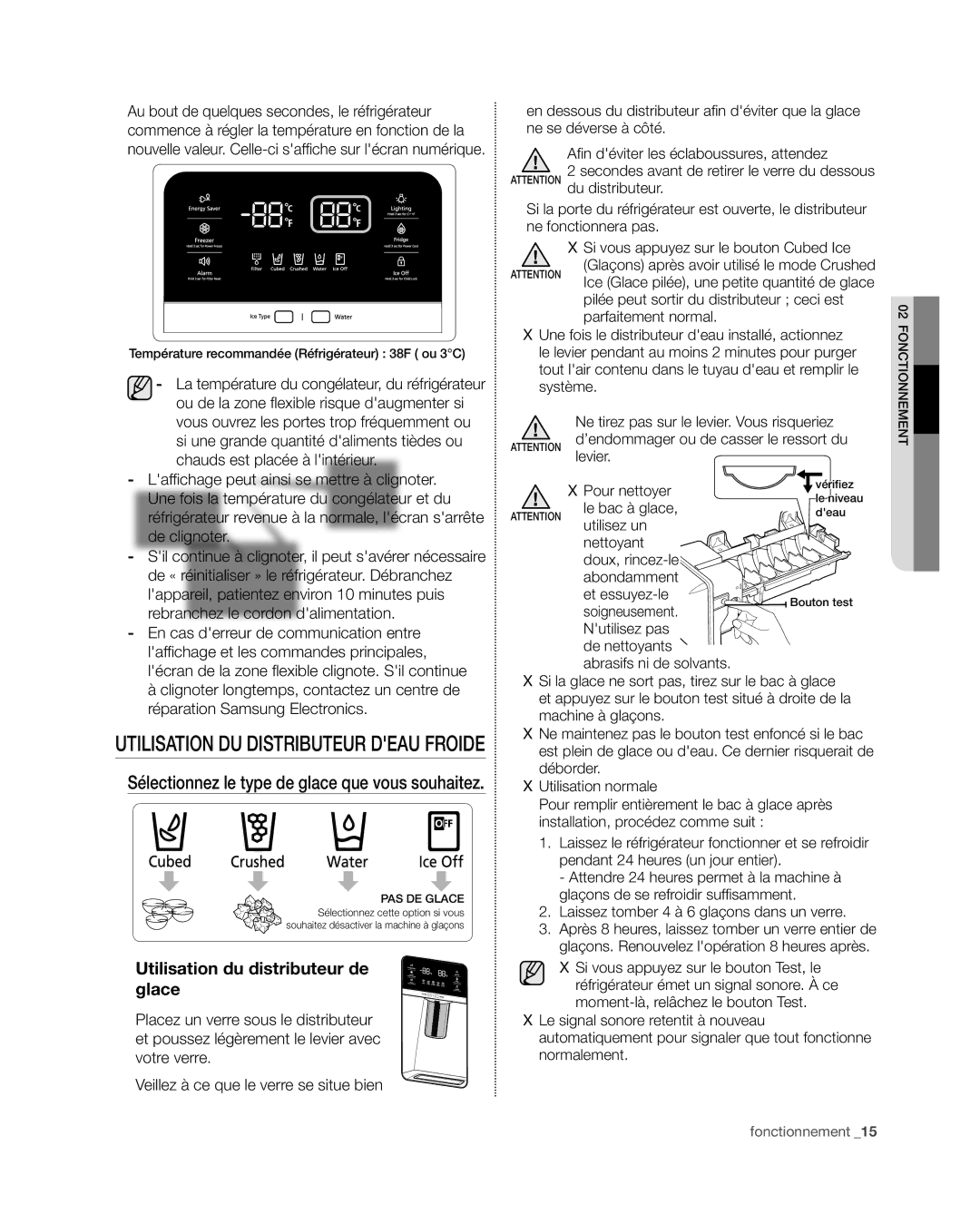 Samsung RF4267HA user manual Utilisation du distributeur dEAU Froide, Utilisation du distributeur de glace 