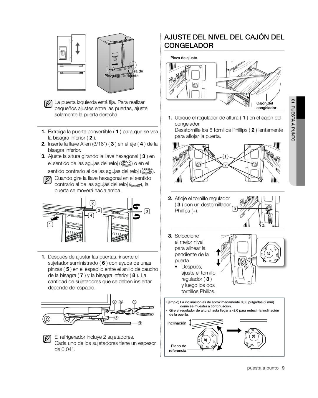 Samsung RF4267HA user manual Ajuste del nivel del cajón del congelador 