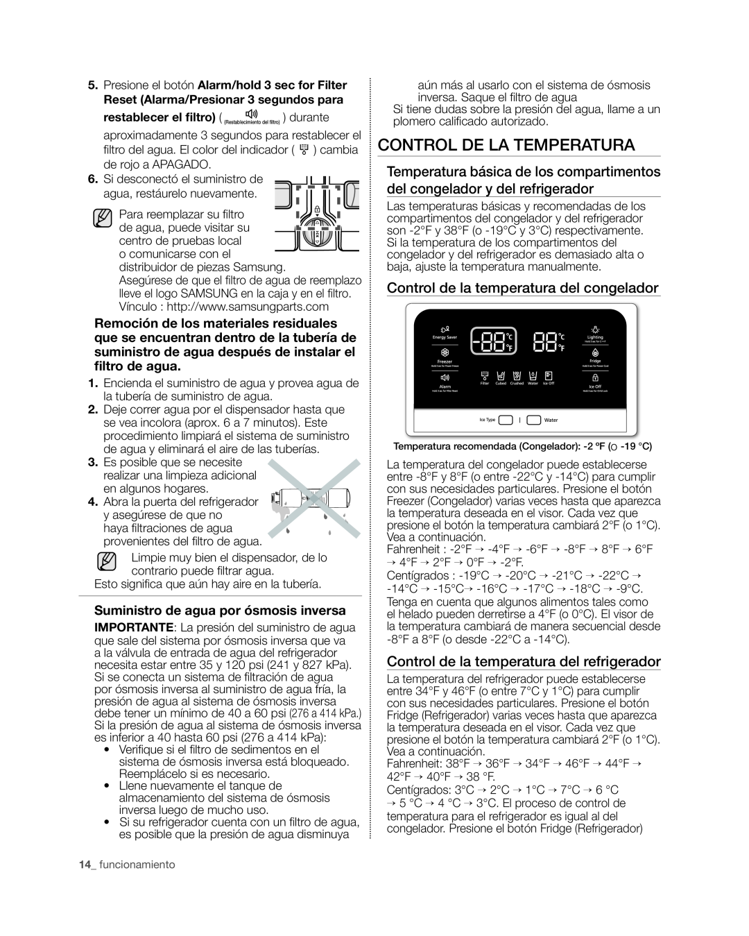 Samsung RF4267HA user manual Control de la temperatura del congelador, Control de la temperatura del refrigerador 