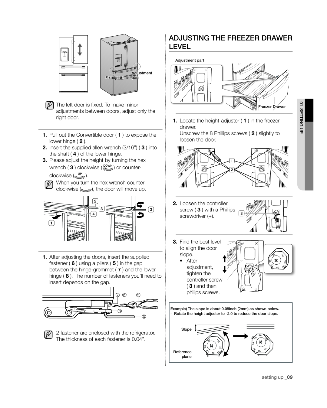 Samsung RF4267HA user manual Adjusting the freezer drawer level 