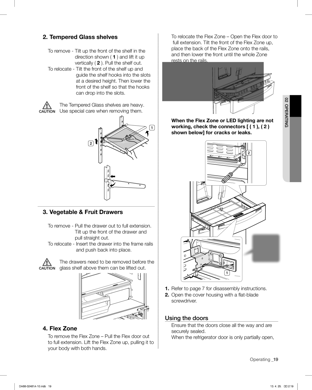 Samsung RF4267HARS, RF4267HABP, RF4267HAWP Tempered Glass shelves, Vegetable & Fruit Drawers, Flex Zone, Using the doors 