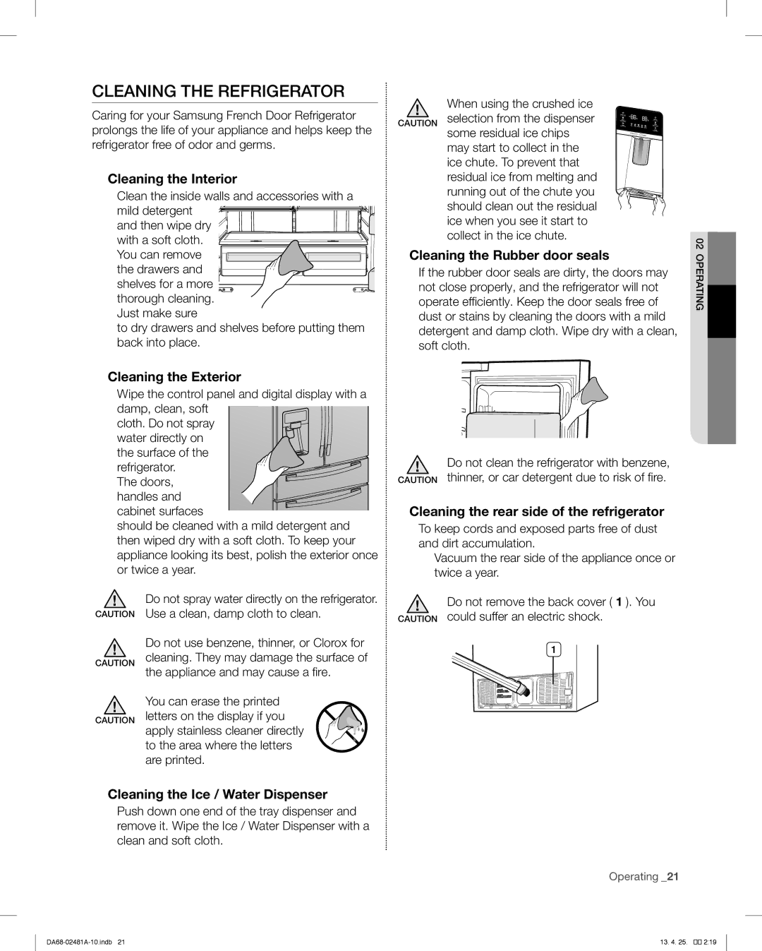 Samsung RF4267HABP, RF4267HARS, RF4267HAWP user manual Cleaning the Refrigerator 