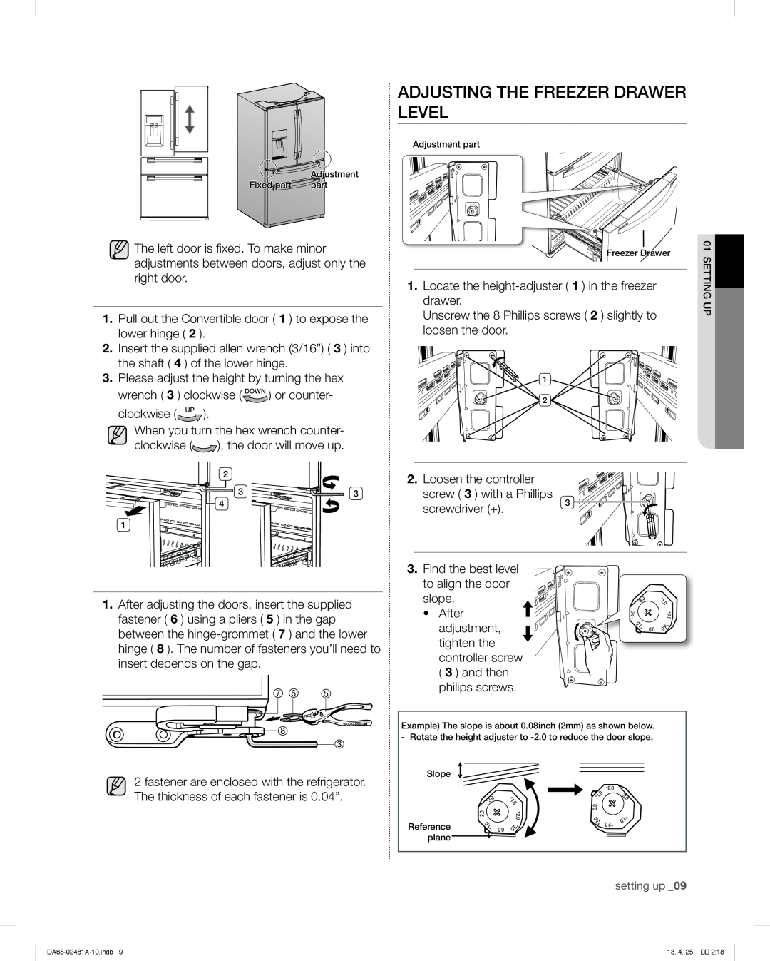 Samsung RF4267HABP, RF4267HARS, RF4267HAWP user manual Adjusting The Freezer Drawer Level 