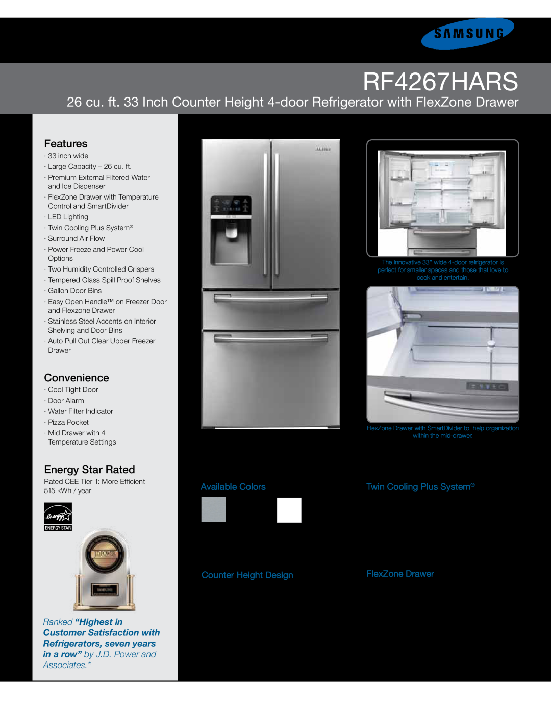 Samsung RF4267HARS user manual Refrigerator, Imagine the possibilities, Free Standing Appliance, English, Samsung, 13. 4 