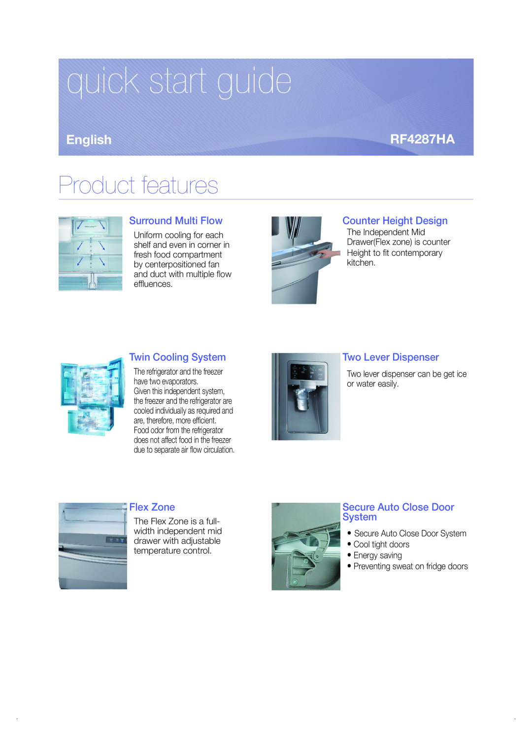 Samsung RF4287 quick start Product features, Independent Mid DrawerFlex zone is counter 