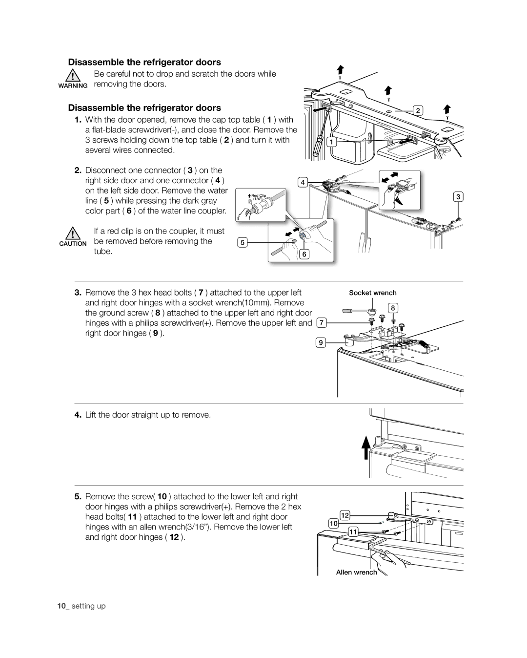 Samsung RF4287HA user manual Disassemble the refrigerator doors 